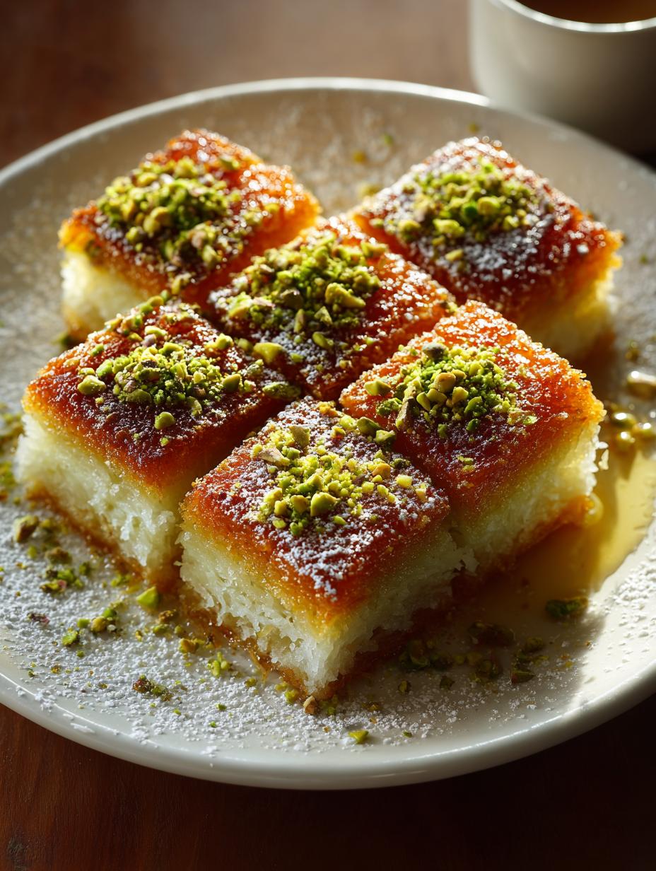Delicious Coconut Basbousa with Pistachio Recipe - Coconut Basbousa with Pistachio - main visual representation