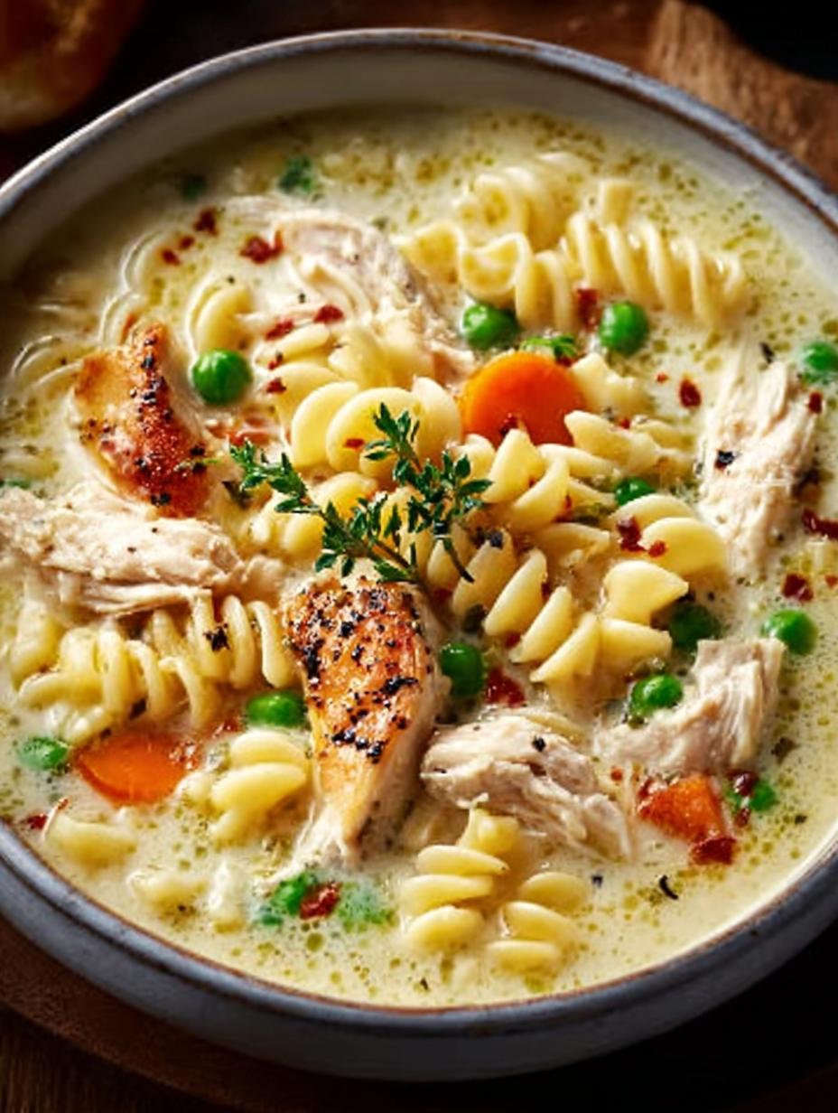 Delicious Creamy Chicken Pasta Soup Recipe for Comfort - Creamy Chicken Pasta Soup - main visual representation