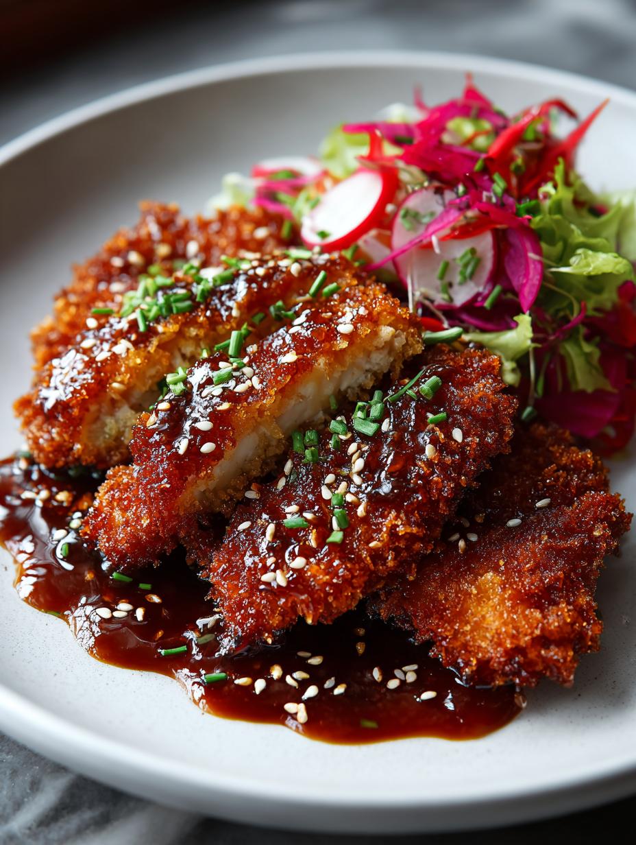 Crispy Sesame Chicken Schnitzel with Glaze and Slaw - Crispy Sesame Chicken Schnitzel - additional detail